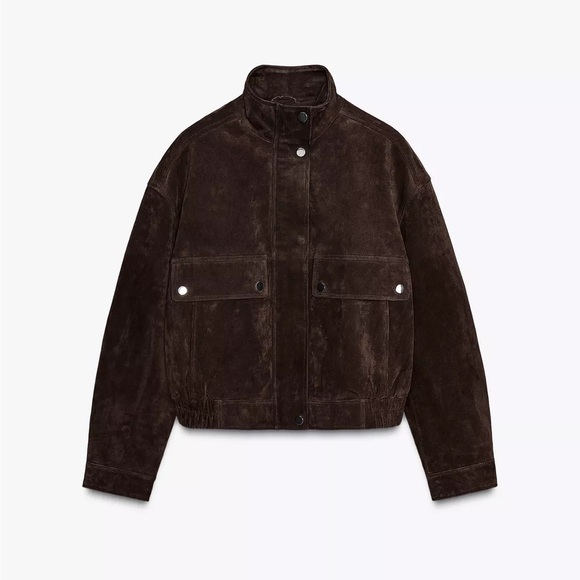 Zara Brown Real natural Suede bomber Jacket size S